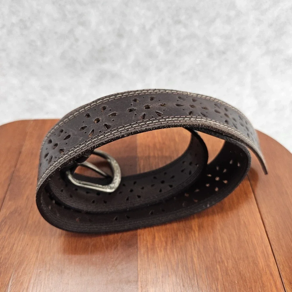 vintage Y2K brown CUT-OUT Floral belt 38 italian bonded leather 38
